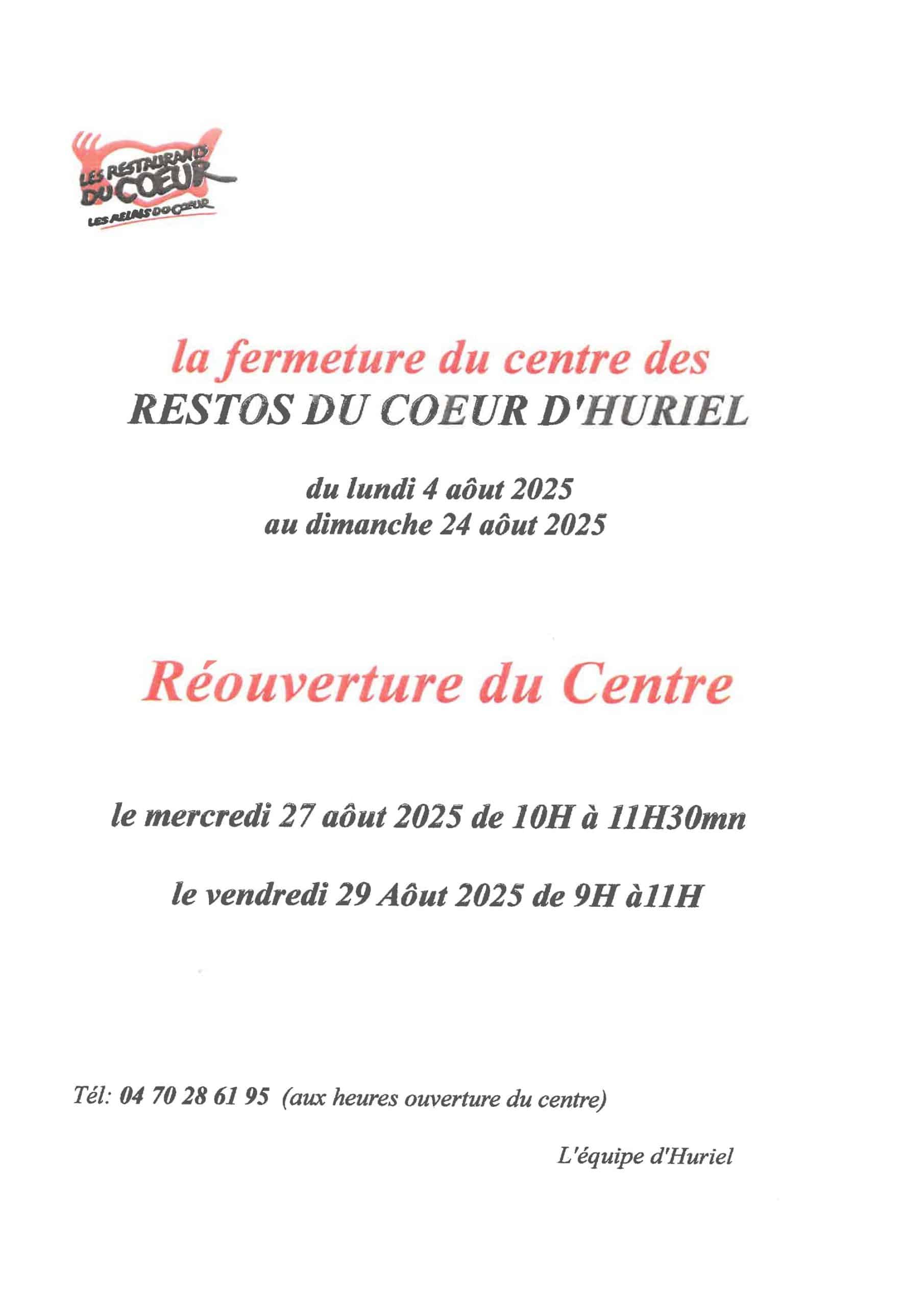 resto du coeur fermeture aout 2025